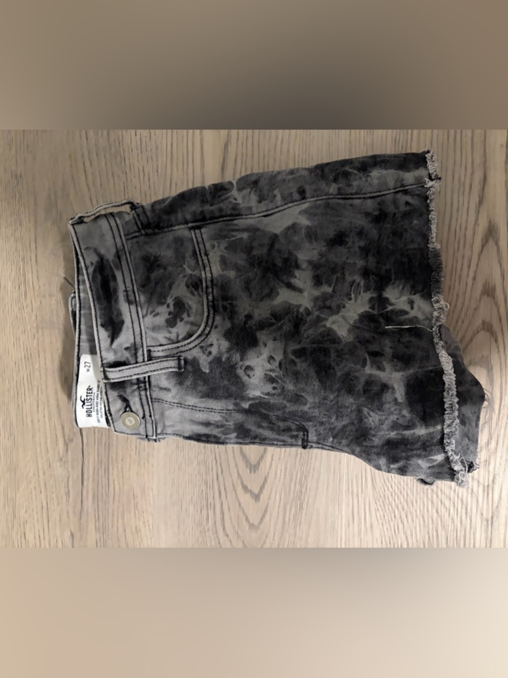 Hollister Black and Gray Acid-Wash Denim Cutoff Shorts